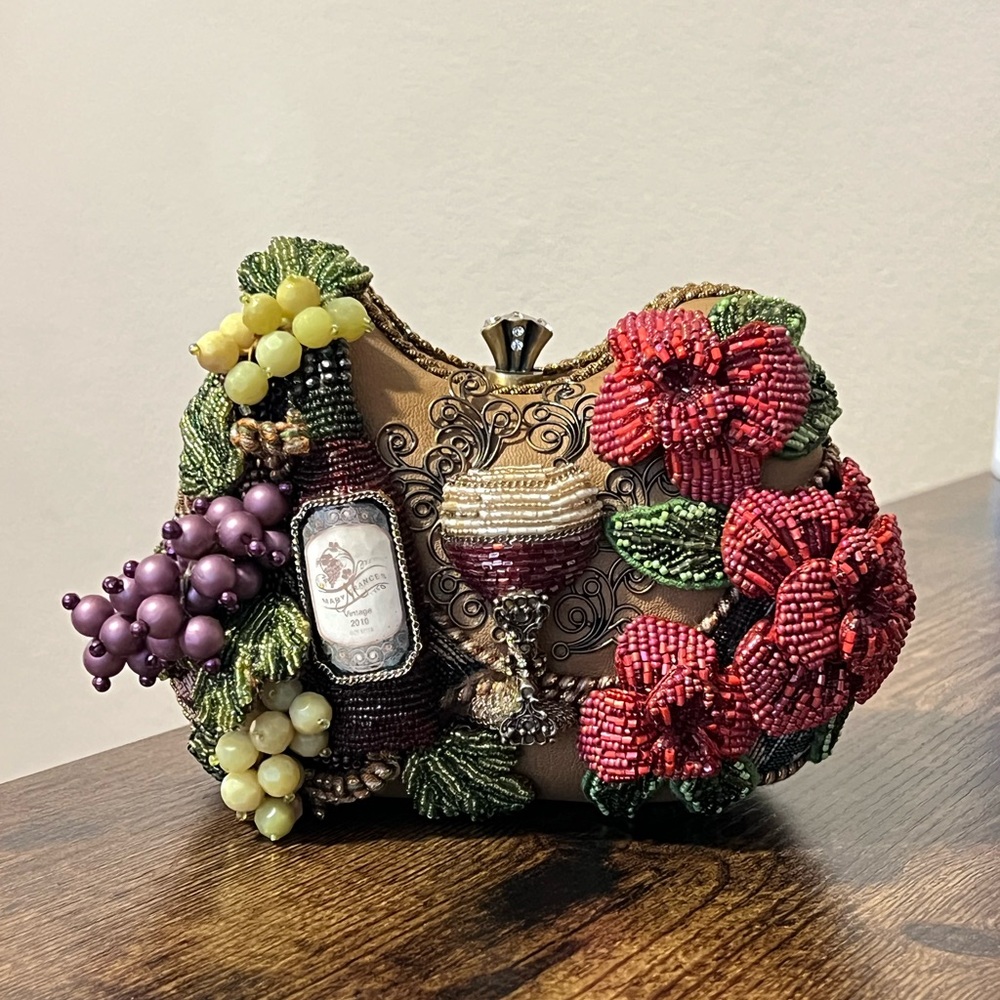 Mary Frances Beaded Wine and Floral Crossbody bag- Red, Green, Purple